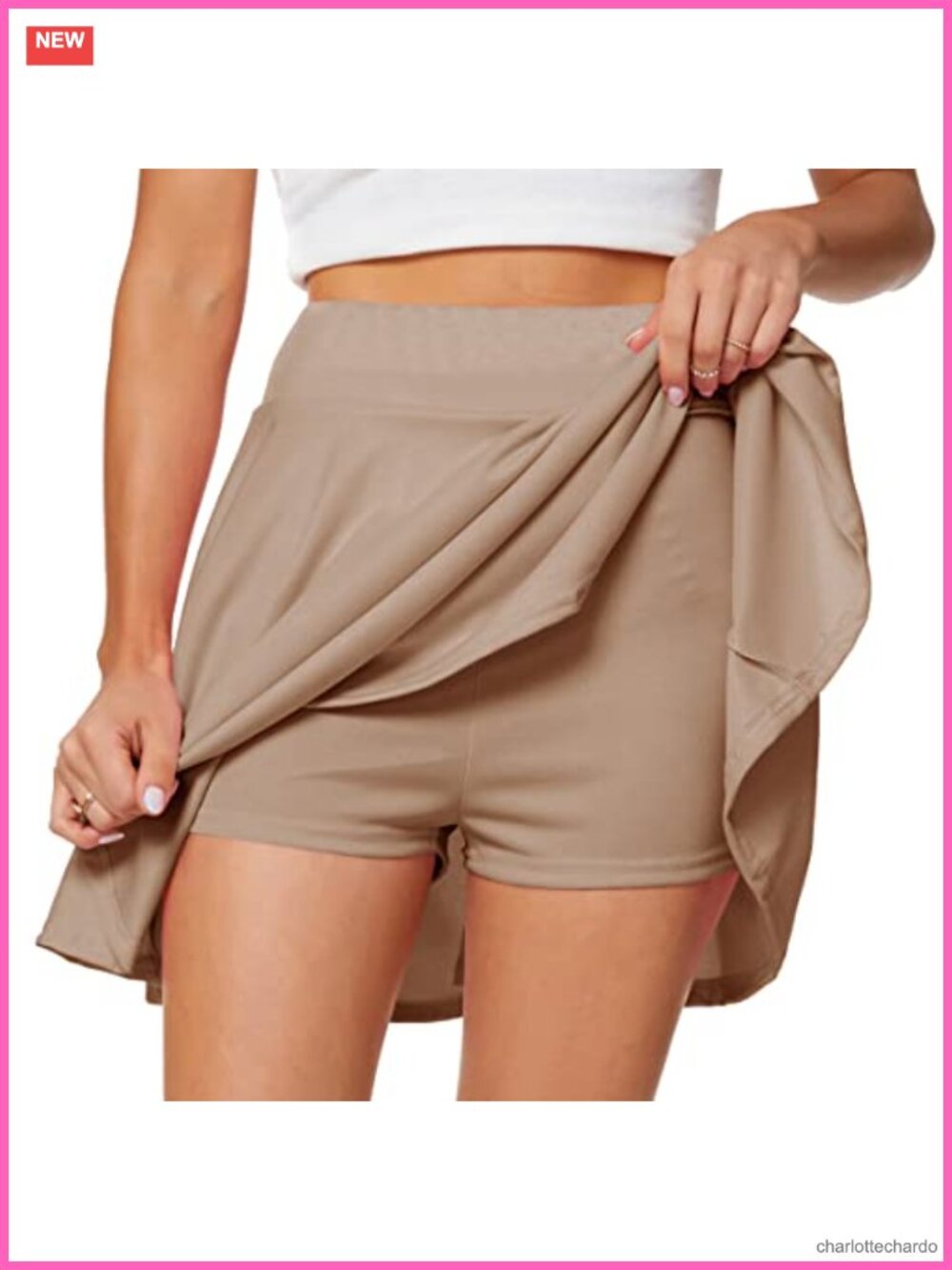 Women's Flared Pleated Mini Skater Skirt with Built-in Shorts High Waist A-Line